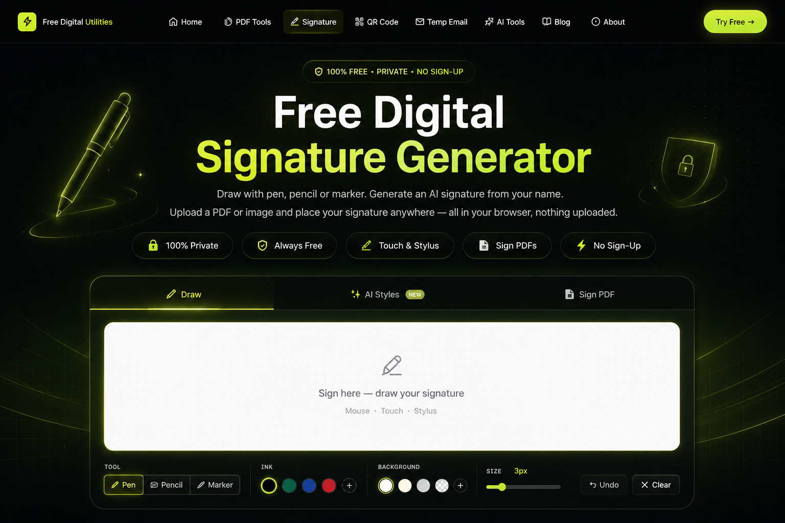 Free Digital Signature Generator — draw, type or upload your signature